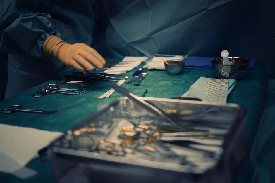 Hip replacement surgery in a Korean operating room